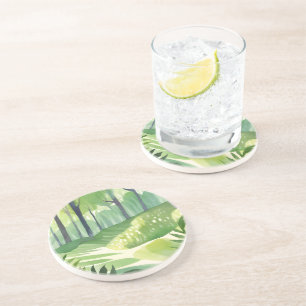 Dessous De Verre En Grès Bois Fantaisiste Paysage Aquarelle de Forêt