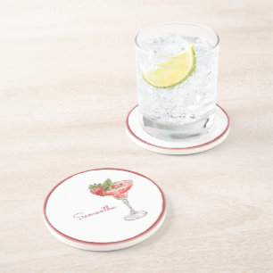 Dessous De Verre En Grès Boisson Cocktail Fraise Rouge Blanc