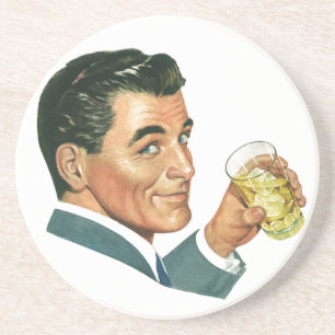Dessous De Verre En Grès Boissons Cocktails Anciens, Homme Buvant des Boiss