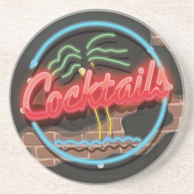 Dessous De Verre En Grès Boîte de nuit Cocktails Neon (Devant)