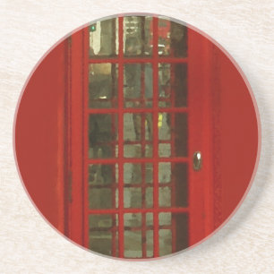 Dessous De Verre En Grès Boîte téléphonique rouge vintage