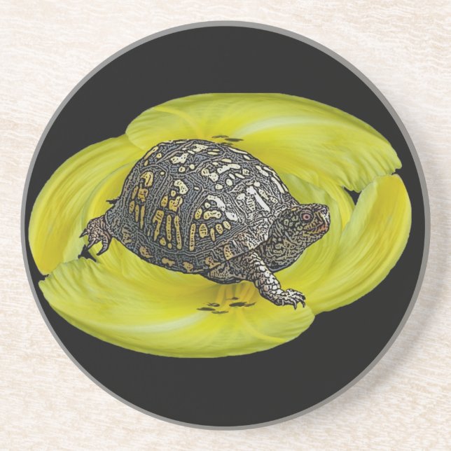 Dessous De Verre En Grès Boîte Turtle sur Lily jaune (Devant)