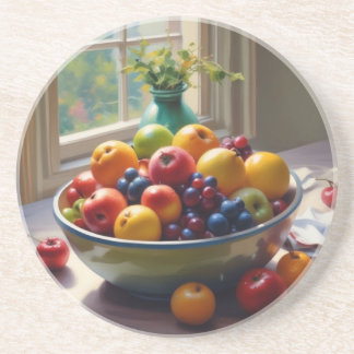 Dessous De Verre En Grès Bol de fruit sur une table peinture à l'huile