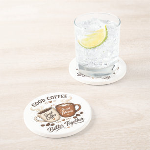 Dessous De Verre En Grès Bon café, bons amis avec deux tasses à café