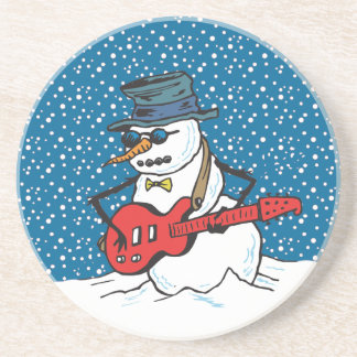 Dessous De Verre En Grès Bonhomme de neige de basculage jouant une guitare