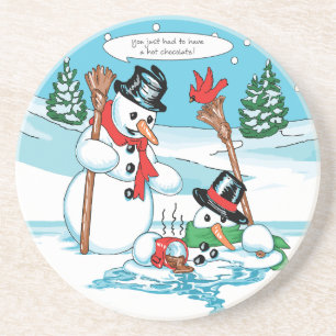 Dessous De Verre En Grès Bonhomme de neige drôle avec la bande dessinée d