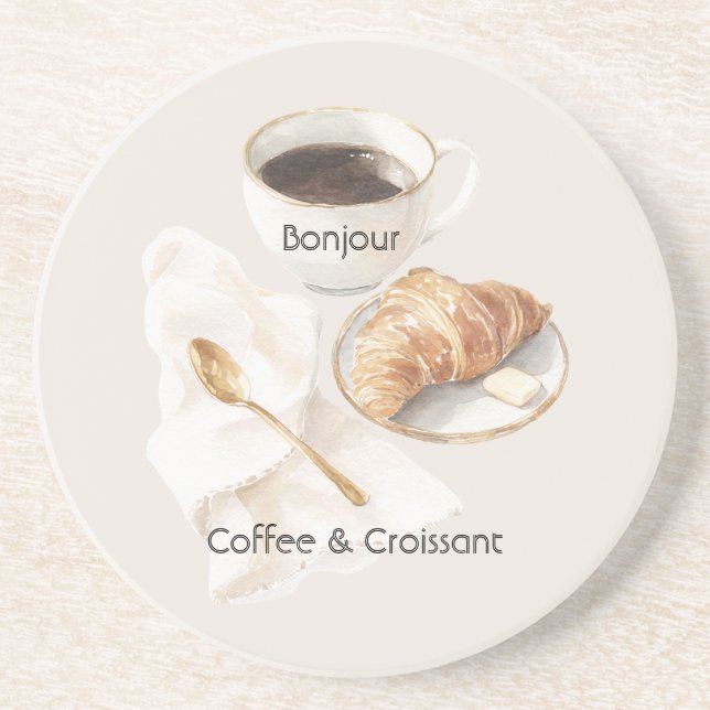 Dessous De Verre En Grès Bonjour Croissant & Café   (Devant)