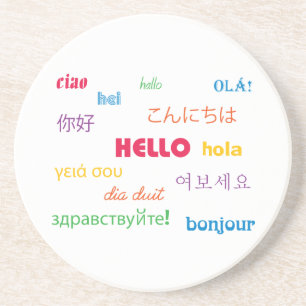 Dessous De Verre En Grès Bonjour plusieurs langues Texte coloré