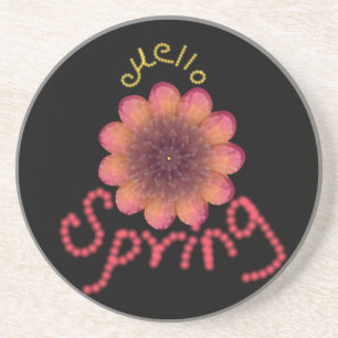 Dessous De Verre En Grès Bonjour Printemps - Fleur Texturée Rose et Orange 