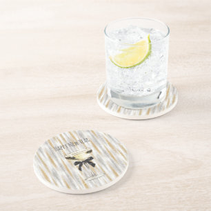 Dessous De Verre En Grès Bonne Année Noir Arc Or Argent Champagne