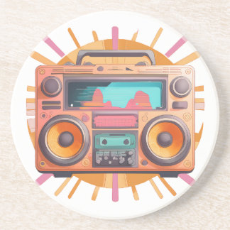 Dessous De Verre En Grès Boombox retro coloré des années 80 avec un coup de