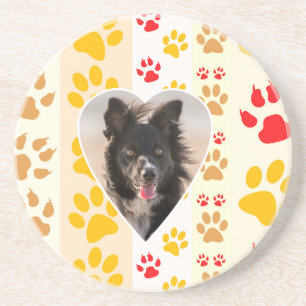 Dessous De Verre En Grès Bordure Collie Empreinte de patte Amour Coeur