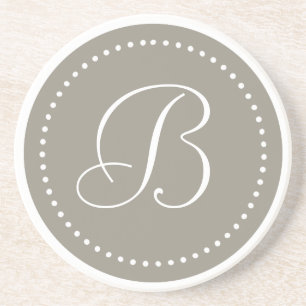 Dessous De Verre En Grès Bordure en aluminium rond monogramme/point blanc