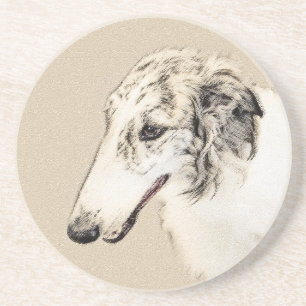 Dessous De Verre En Grès Borzoi (Argent Brindle) Peinture Chien Art origina
