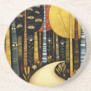 DESSOUS DE VERRE EN GRÈS BOSQUET DU CHEMIN DORÉ FÔRET FANTAISISTE ART #1
