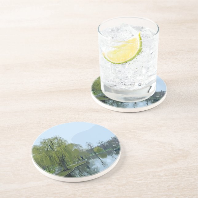 Dessous De Verre En Grès Boston Public Garden Massachusetts Painting (Côté)