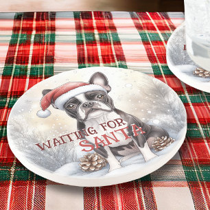 Dessous De Verre En Grès Boston Terrier Dog En Attente De Père Noël Waterco