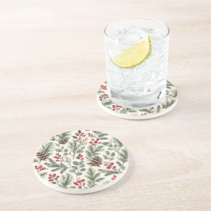 Dessous De Verre En Grès Botanique d'hiver à l'aquarelle pin et baies