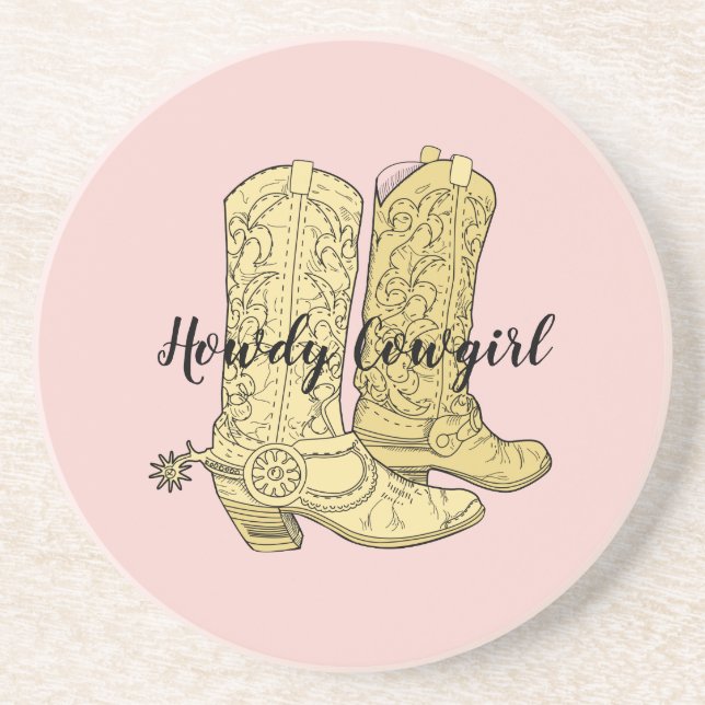 Dessous De Verre En Grès Bottes de cowgirl jaune rose (Devant)