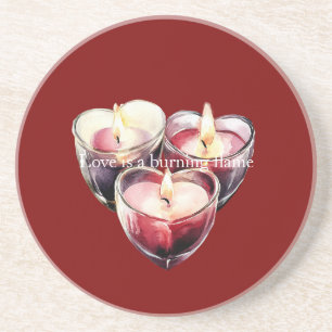 Dessous De Verre En Grès Bougies en forme de cœur rose rouge L'amour est un
