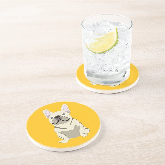 Dessous De Verre En Grès Bouledogue Français crème (Côté)