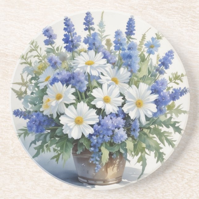 Dessous De Verre En Grès Bouquet de Fleurs Aquarelle Élégante (Devant)