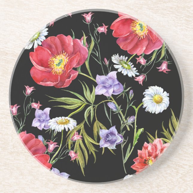 Dessous De Verre En Grès Bouquet de fleurs d'aquarelle : Motif sans couture (Devant)