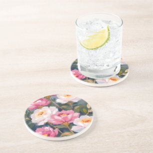 Dessous De Verre En Grès Bouquet de fleurs de pivoines roses aquarelle