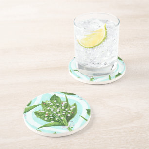 Dessous De Verre En Grès Bouquet de lis de la vallée fleurs sur le bleu