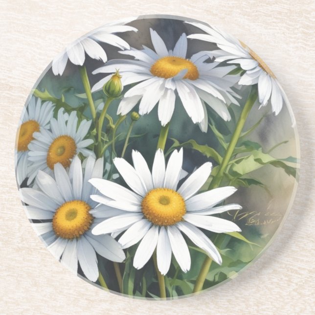 Dessous De Verre En Grès Bouquet de marguerites à l'aquarelle élégante (Devant)