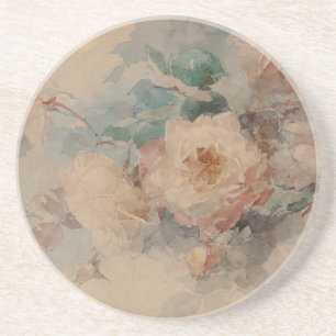 Dessous De Verre En Grès Bouquet de Rose - Franz Bischoff