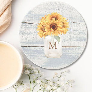 Dessous De Verre En Grès Bouquet de tournesols rustique aquarelle dans un p