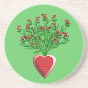 Dessous De Verre En Grès Bouquet de tracteur avec Vase du Coeur Rouge