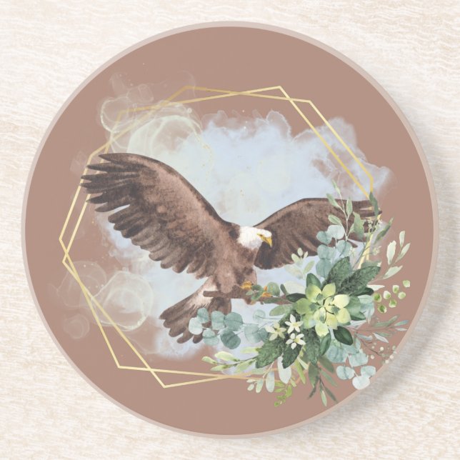 Dessous De Verre En Grès Bouquet encadré d'aigle chauve à l'aquarelle (Devant)