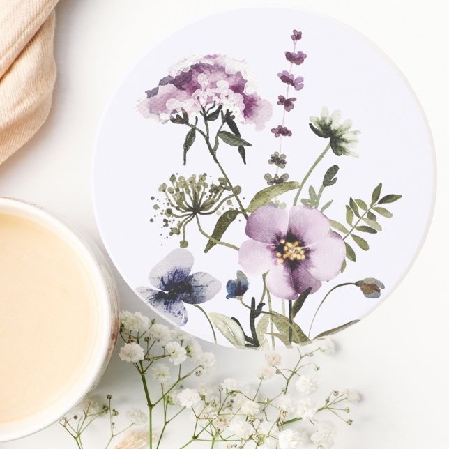 Dessous De Verre En Grès Bouquet Fleur sauvage pourpre Aquarelle Florale (In situ)