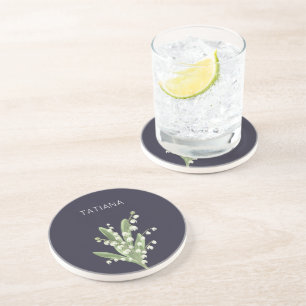 Dessous De Verre En Grès Bouquet floral de muguet personnalisé avec nom