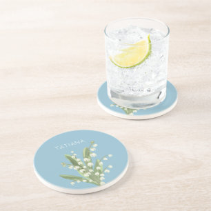 Dessous De Verre En Grès Bouquet floral de muguet personnalisé avec nom