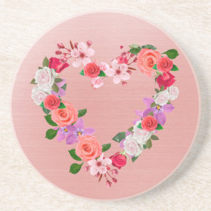Dessous De Verre En Grès Bouquet Floral En Forme De Coeur D'Amour