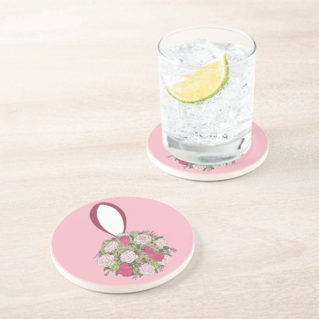 Dessous De Verre En Grès Bouquet floral rose Rose Mariage Fleur de mariée (Côté)