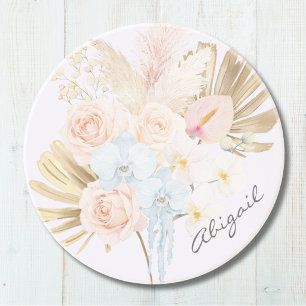Dessous De Verre En Grès Bouquet Floral Tropical Fleur Pretty Monogrammé