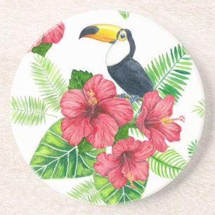 Dessous De Verre En Grès Bouquet Toucan et tropical