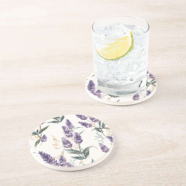 Dessous De Verre En Grès Bouquets de Lavande Aquarelle Botanique Fleur Viol (Côté)