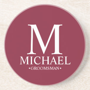 Dessous De Verre En Grès Bourgogne Monogramme personnalisé et nom Groomsman