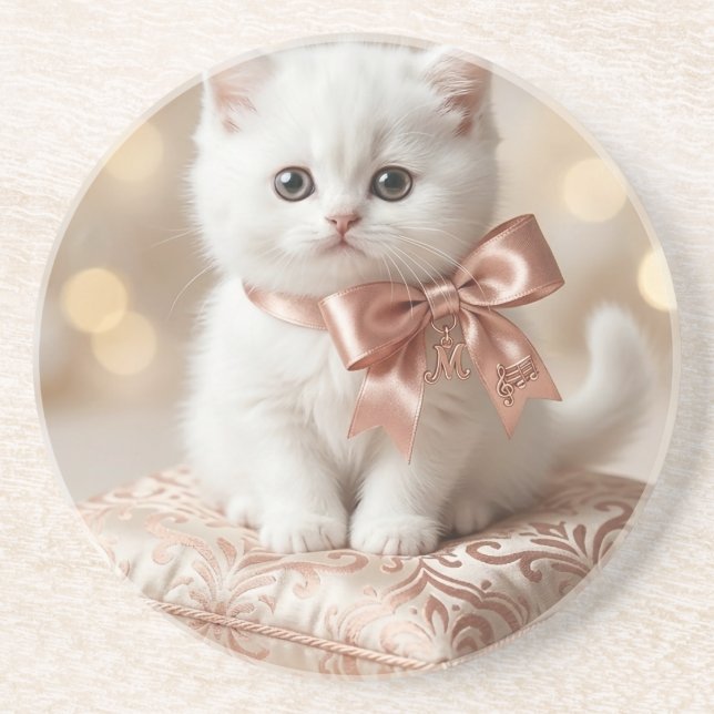 Dessous De Verre En Grès Boutique Élégant Chatons Blancs (Devant)