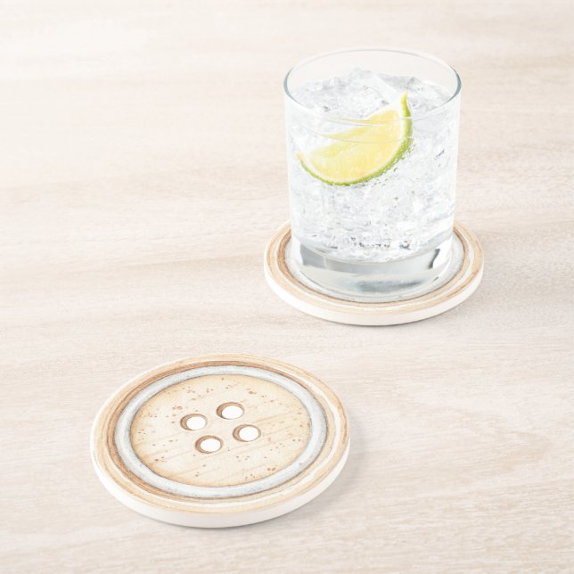 Dessous De Verre En Grès Bouton de couture blanc crème (Côté)