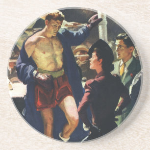 Dessous De Verre En Grès Boxe sportive vintage, boxeur quittant le ring
