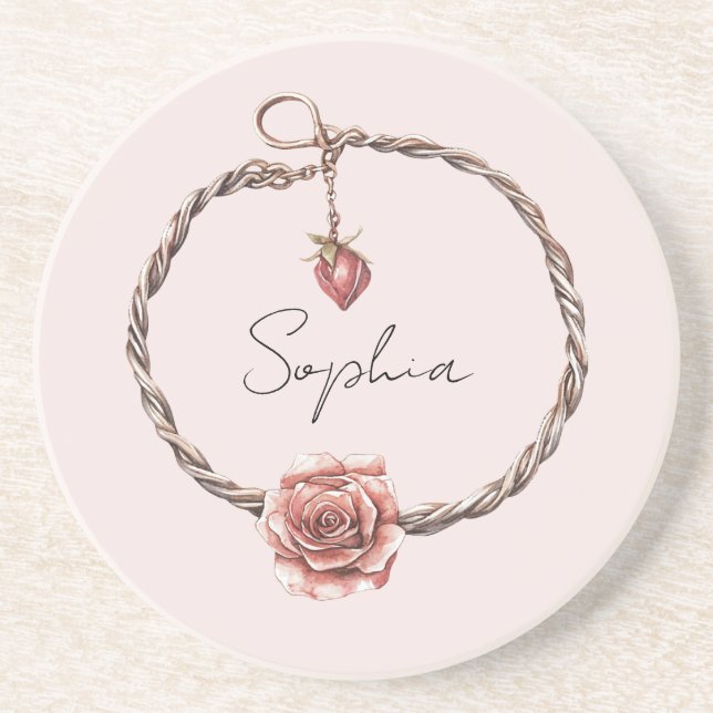Dessous De Verre En Grès Bracelet charme rose rouge (Devant)