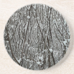 Dessous De Verre En Grès Branches couvertes de neige Abstraite hivernale