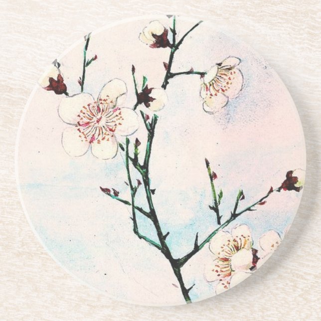 Dessous De Verre En Grès Branches de prune avec l'art d'Asiatique d'Ukiyo-e (Devant)