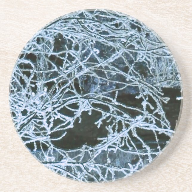 Dessous De Verre En Grès Branches d'hiver Cold Blue Icy Belle (Devant)